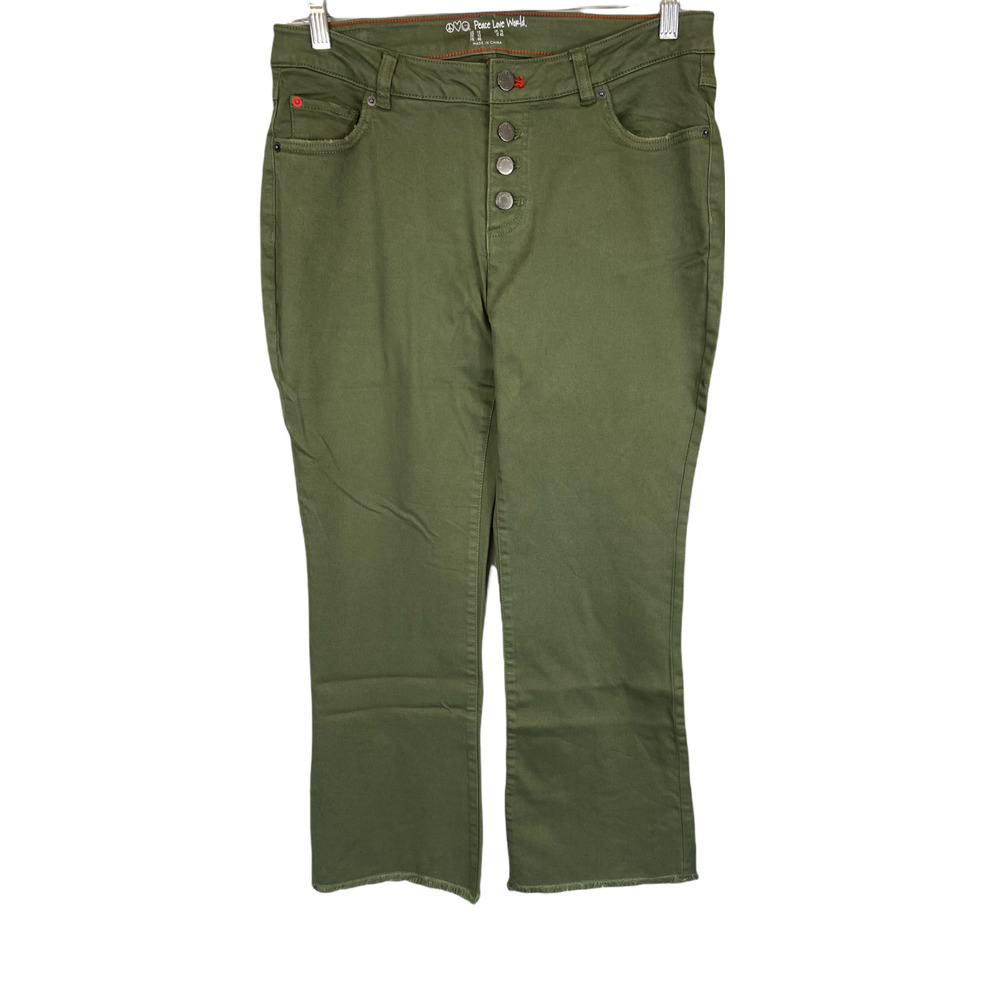 Peace Love World Women's Pull-on Garment Dyed Button Front Jeans Olive Size 10
